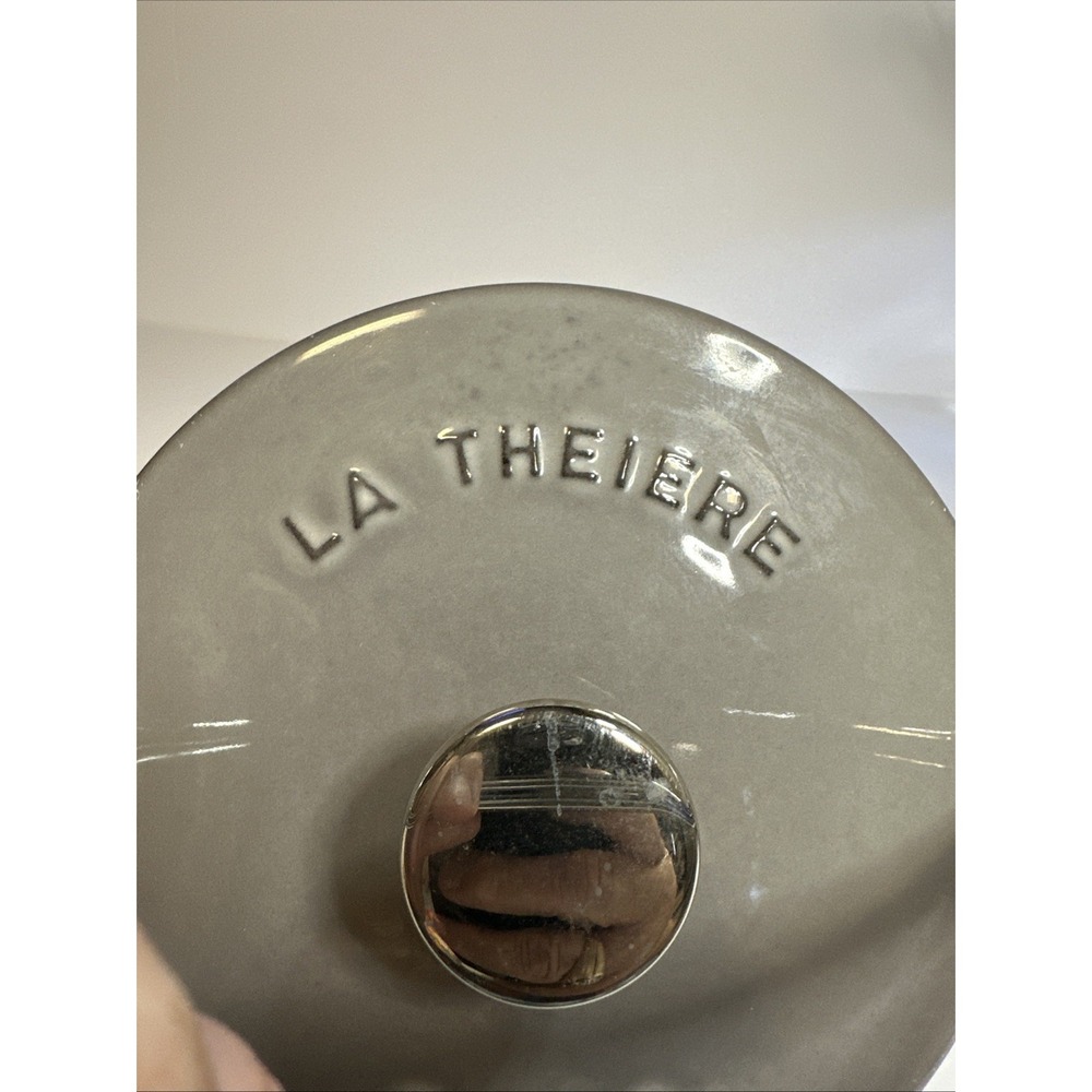 LA THEIERE STAUB Round Enameled Cast Iron Tea Kettle 1 Qt Gray France - Picture 3 of 10